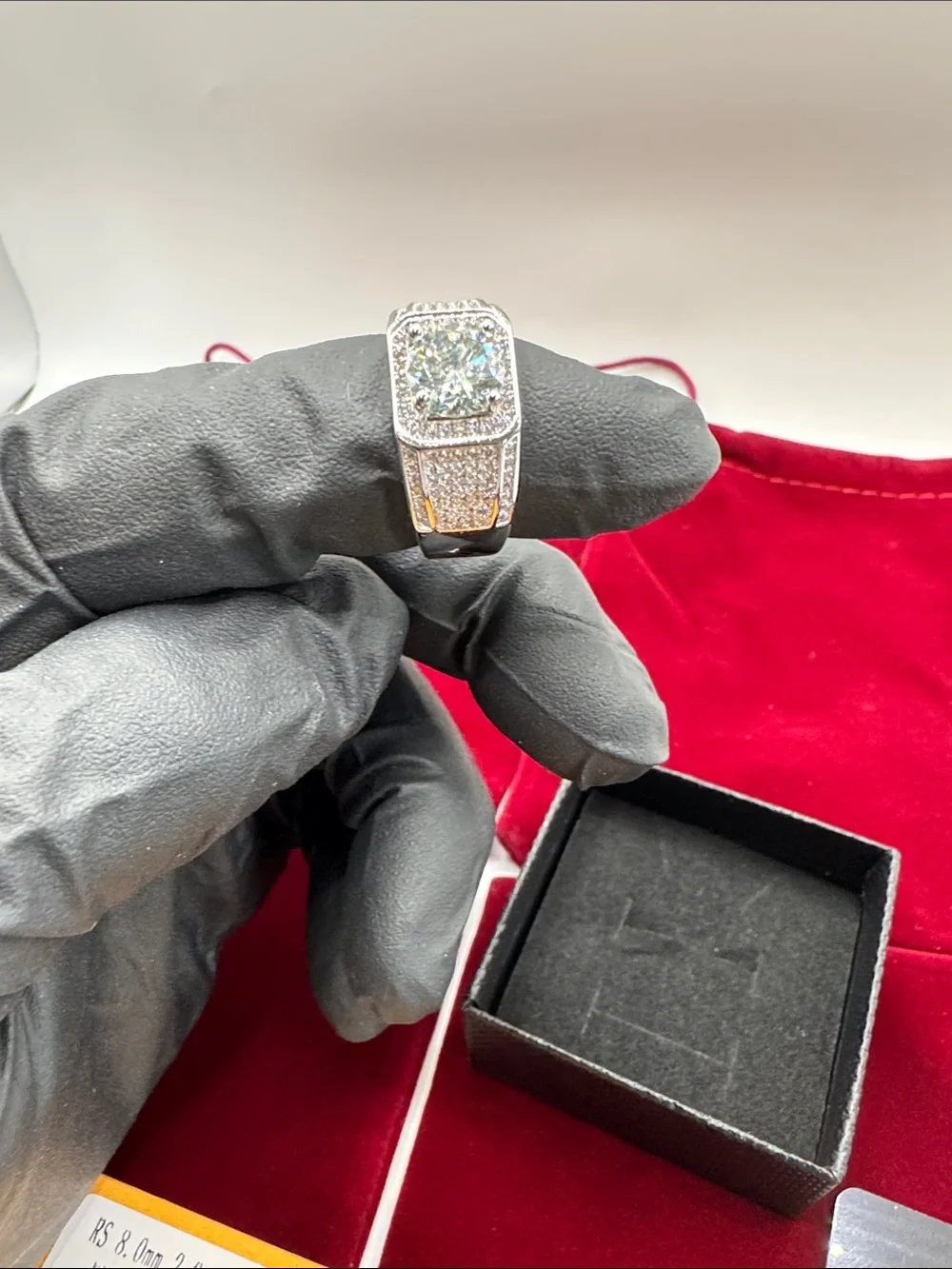 Silver Men's Ring with White Stones - Rhodium